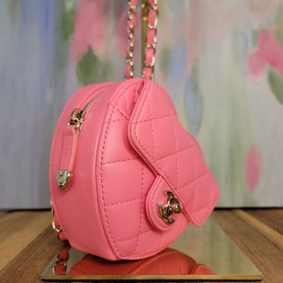 Chanel Chain Coin belt or shoulder purse Heart Lambskin pink Matrasse - Picture 3 of 13